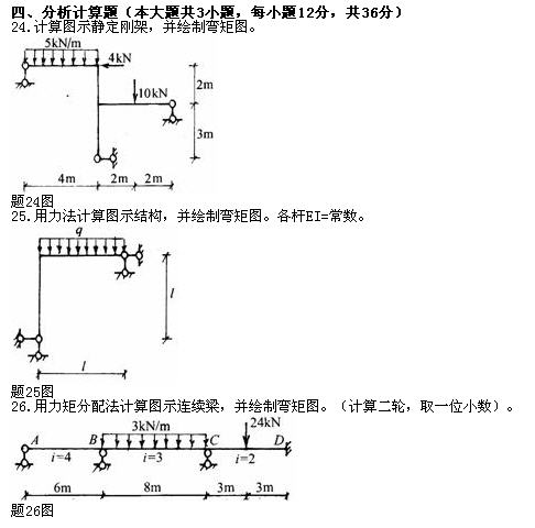 全国2010年7月高等教育自学考试结构力学(一)试(图3) 全国2010年7月高等教育自学考试结构力学(一)试(图3)